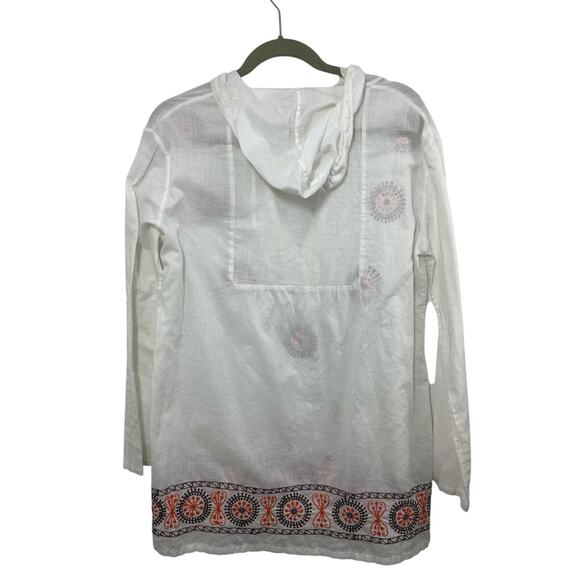 Roberta Freymann Women's Tunic Coverup V Neck White Embroidered Large Resort - Picture 2 of 11